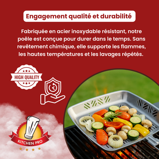Autre - VENTEO Poêle Barbecue Inox avec Poignée Ergonomique Amovible | Grille BBQ en Acier Inoxydable Résistant - VENTEO - Image 5