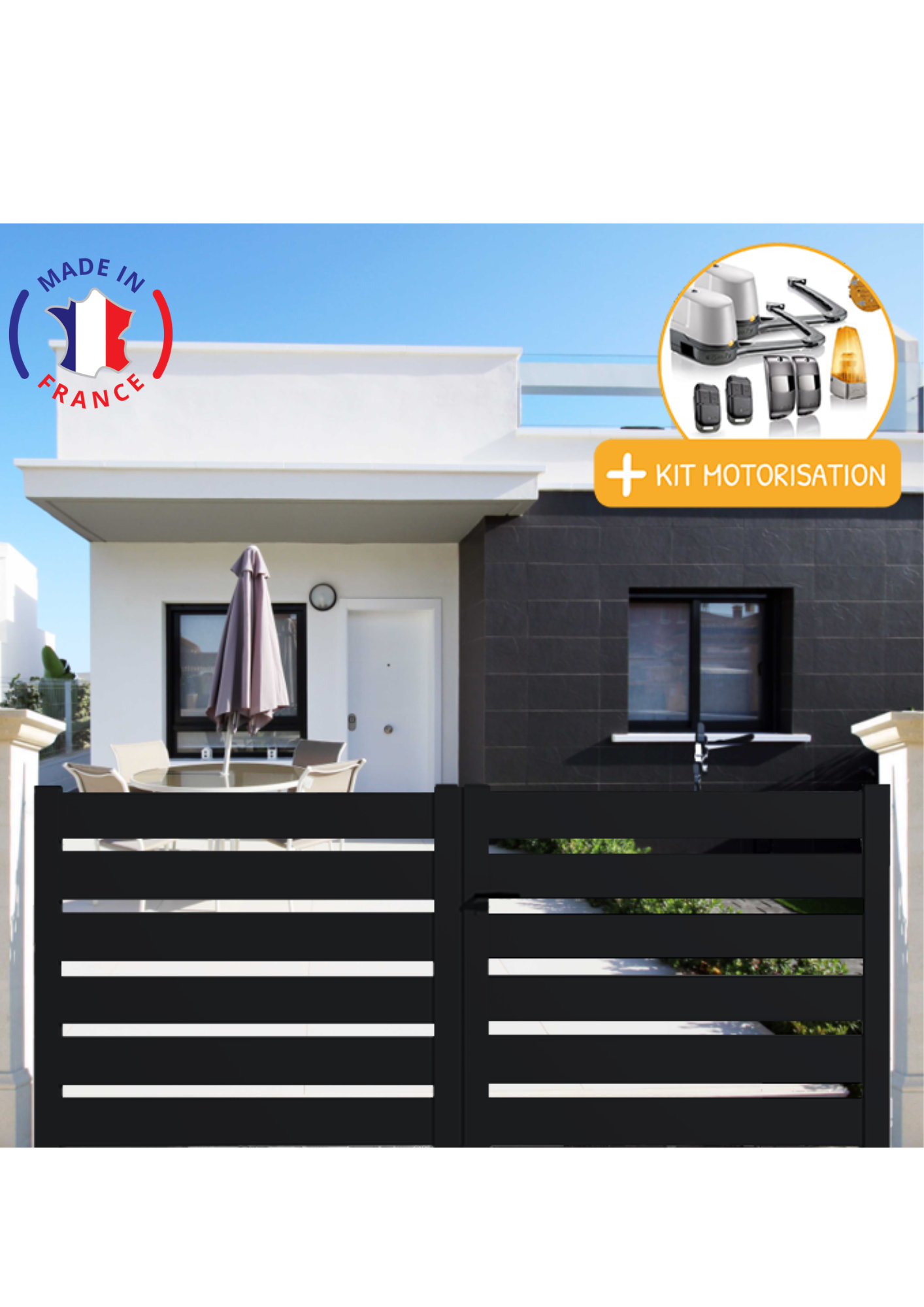 Portail Packit - Portail alu battant SAH en kit +MOT dim. L.3000 (entre piliers) X H.1500 mmMOT LOCKYVIA (à bras)  Noir (RAL 9005) - Imagen 1