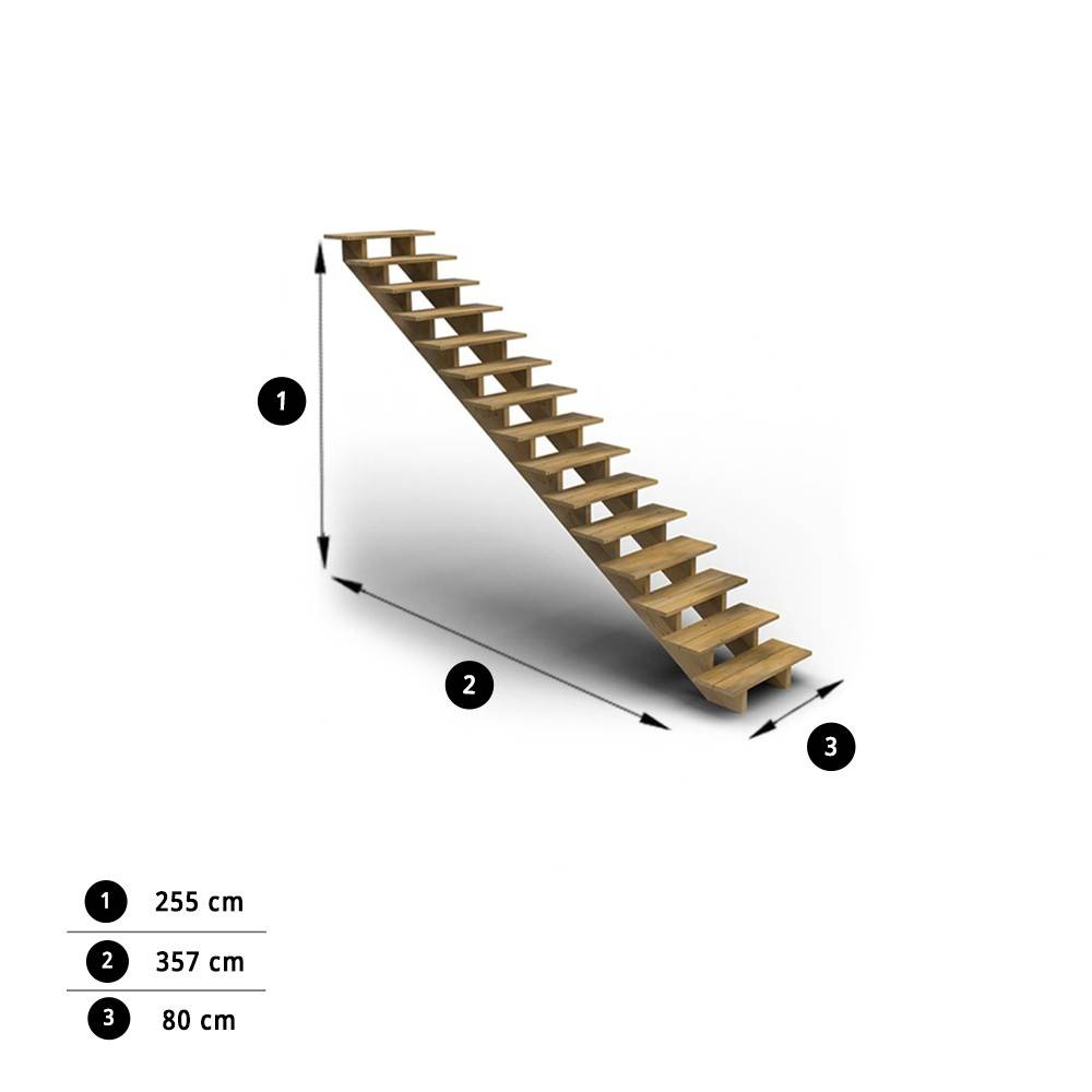 Escalier Bois Exterieur - 15 Marches - Largeur : 80 cm - Marches découpables - Sans Contremarches - Pin du Nord - Imagen 3