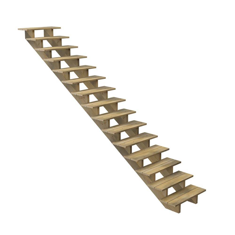 Escalier Bois Exterieur - 15 Marches - Largeur : 80 cm - Marches découpables - Sans Contremarches - Pin du Nord - Imagen 1