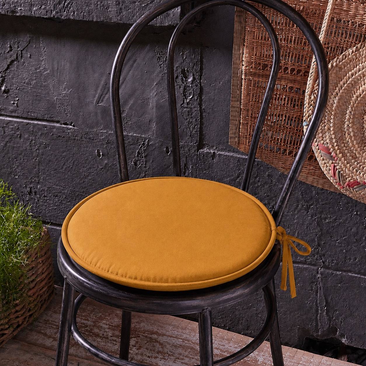 Eden - Galette de chaise ronde Unie Pop color 40 cm Curry - Image 2