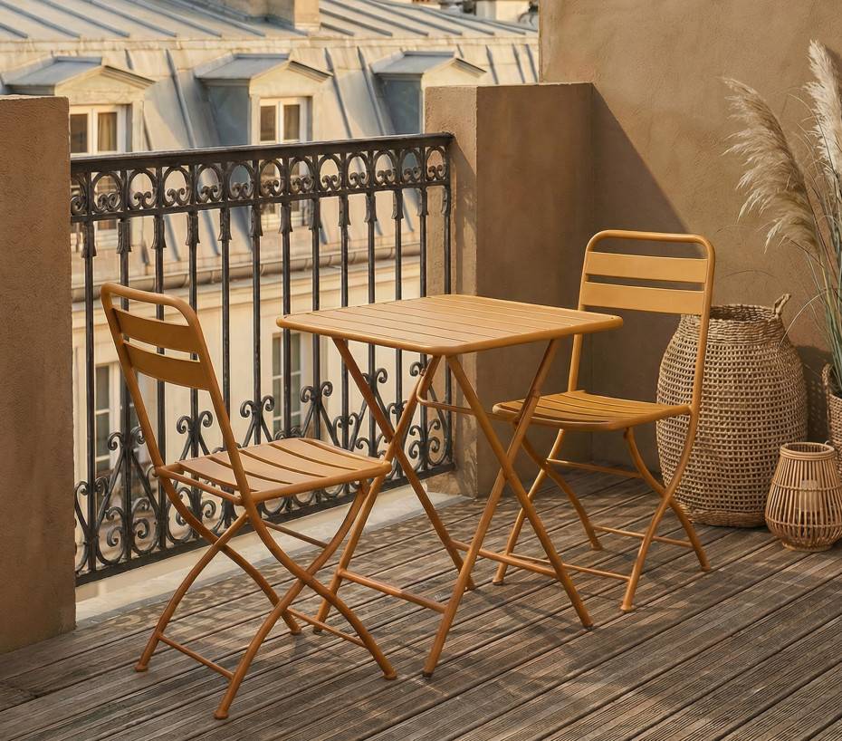Ozalide - Ensemble table et chaises de jardin pliantes  2 places  ocre jaune  RHODES