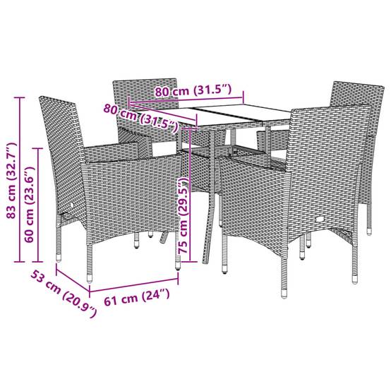 Salon de Jardin 4 Personnes Résine Tressée et Table Acacia Carrée 80cm avec Coussins pour Extérieur Noir – ComfortXL Outdoor Living - Image 7