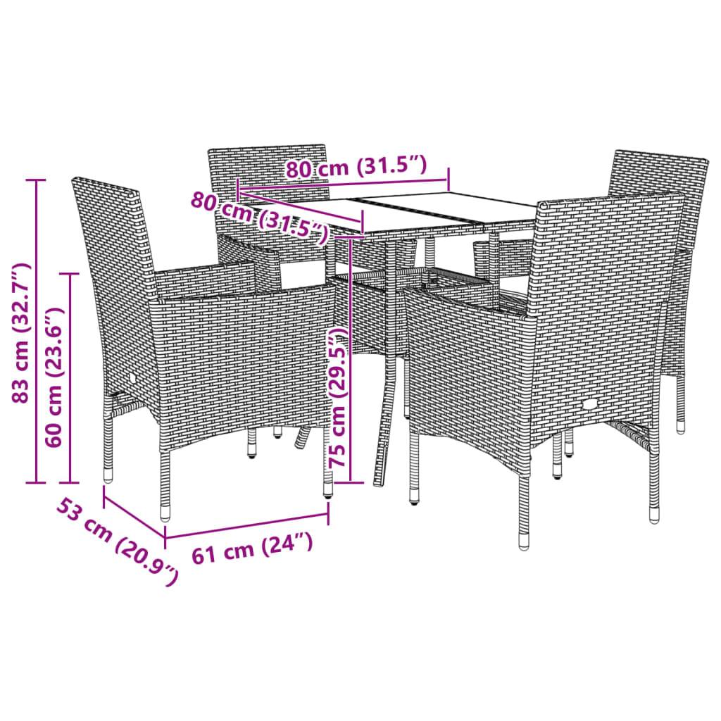 Salon de Jardin 4 Personnes Résine Tressée et Table Acacia Carrée 80cm avec Coussins pour Extérieur Noir – ComfortXL Outdoor Living - Image 7