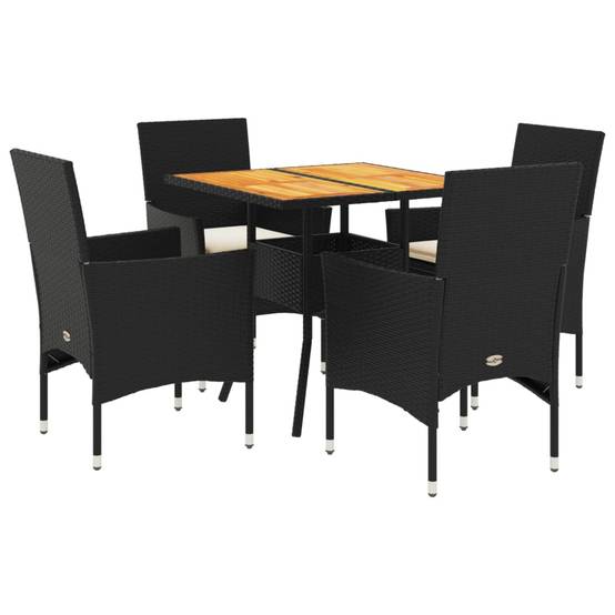 Salon de Jardin 4 Personnes Résine Tressée et Table Acacia Carrée 80cm avec Coussins pour Extérieur Noir – ComfortXL Outdoor Living - Image 2