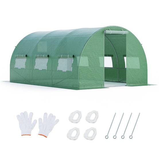 Serre de Jardin 12m² Cadre en Acier Galvanisé Serre Tunnel Coupe-Vent avec Cerceau Fenêtres Enroulables 2 Portes Zippées 4x3x2M F226R MAISON CHIC - Image 3