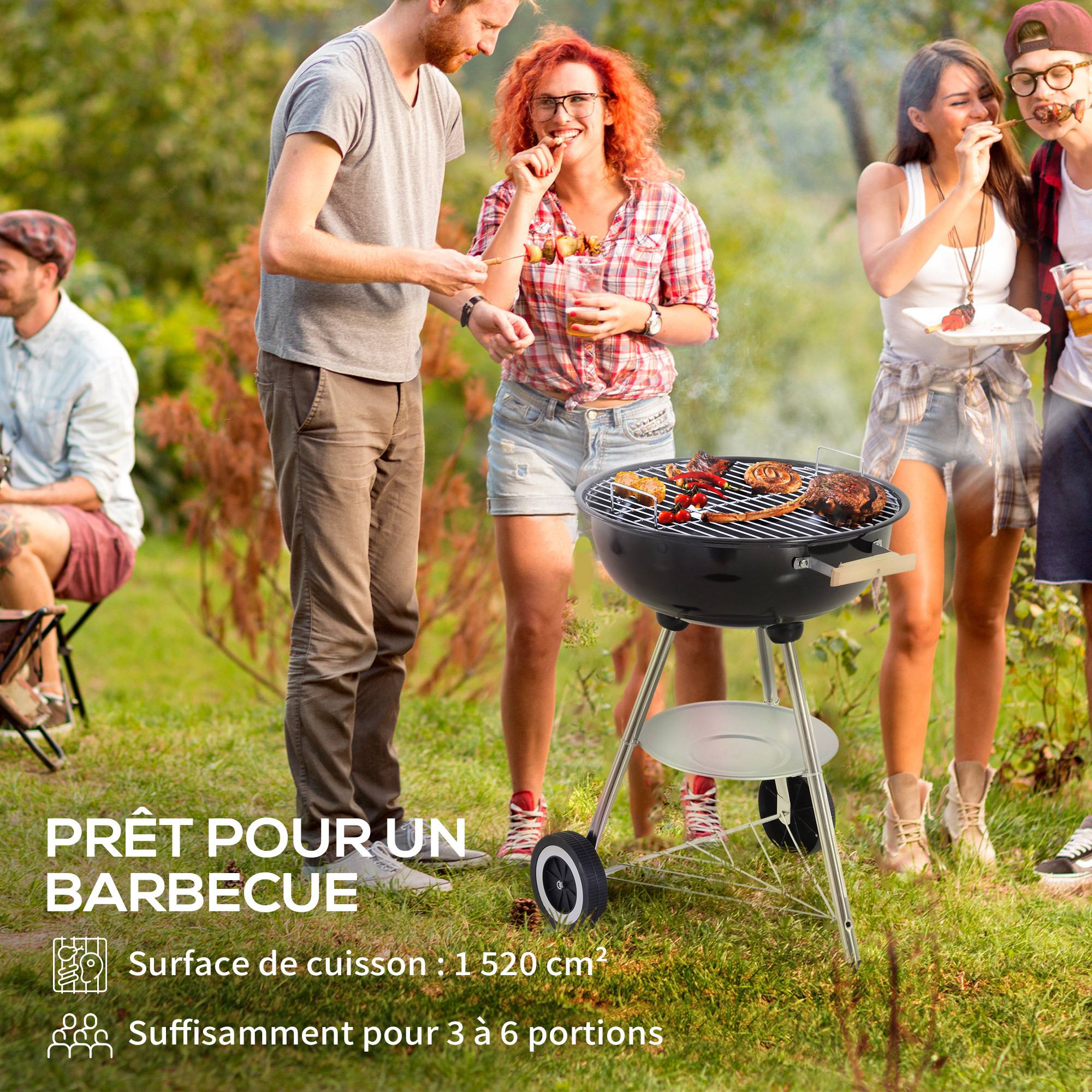 Barbecue à charbon BBQ rond avec couvercle roues et contrôle température portable barbecue grill noir - Image 6
