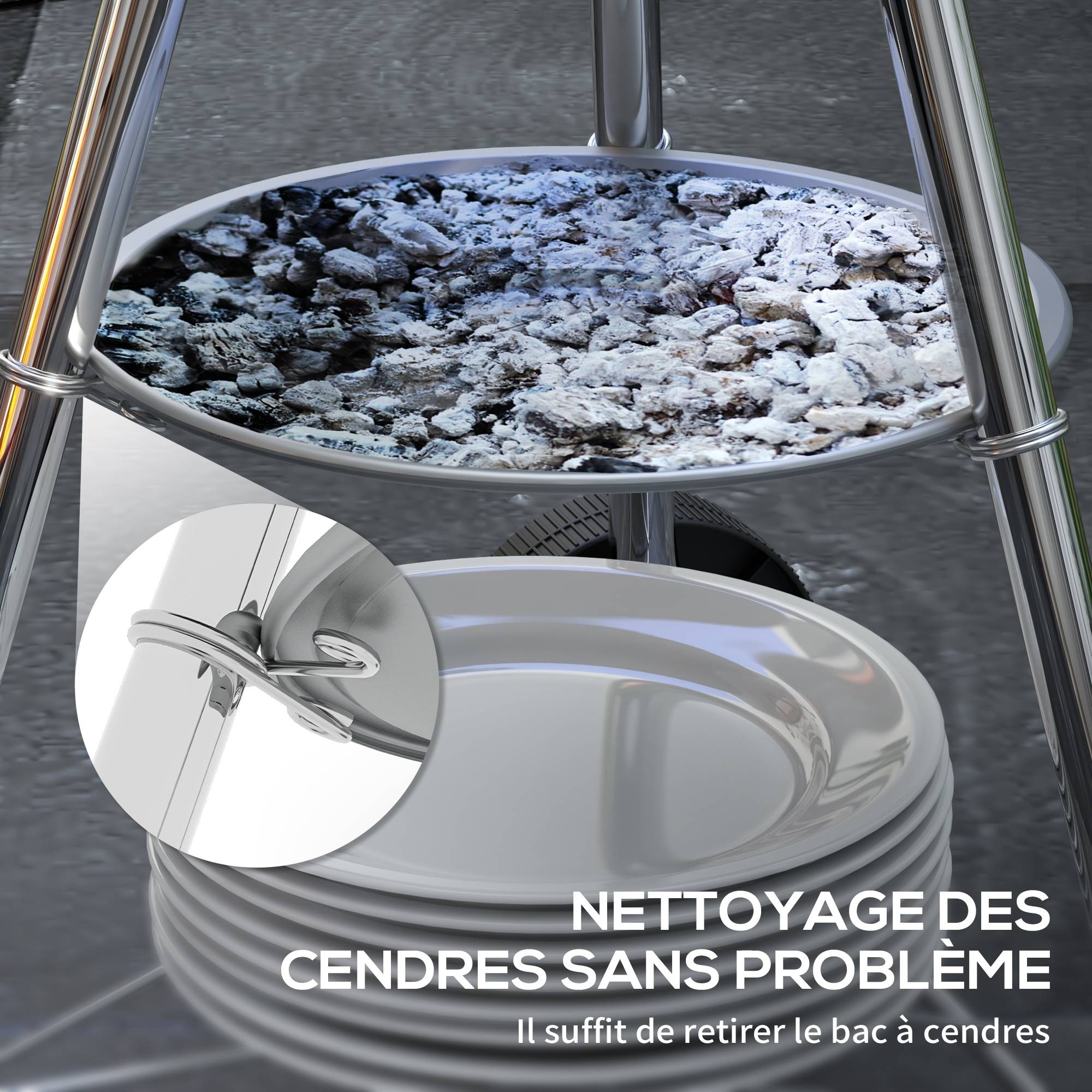 Barbecue à charbon BBQ rond avec couvercle roues et contrôle température portable barbecue grill noir - Image 9