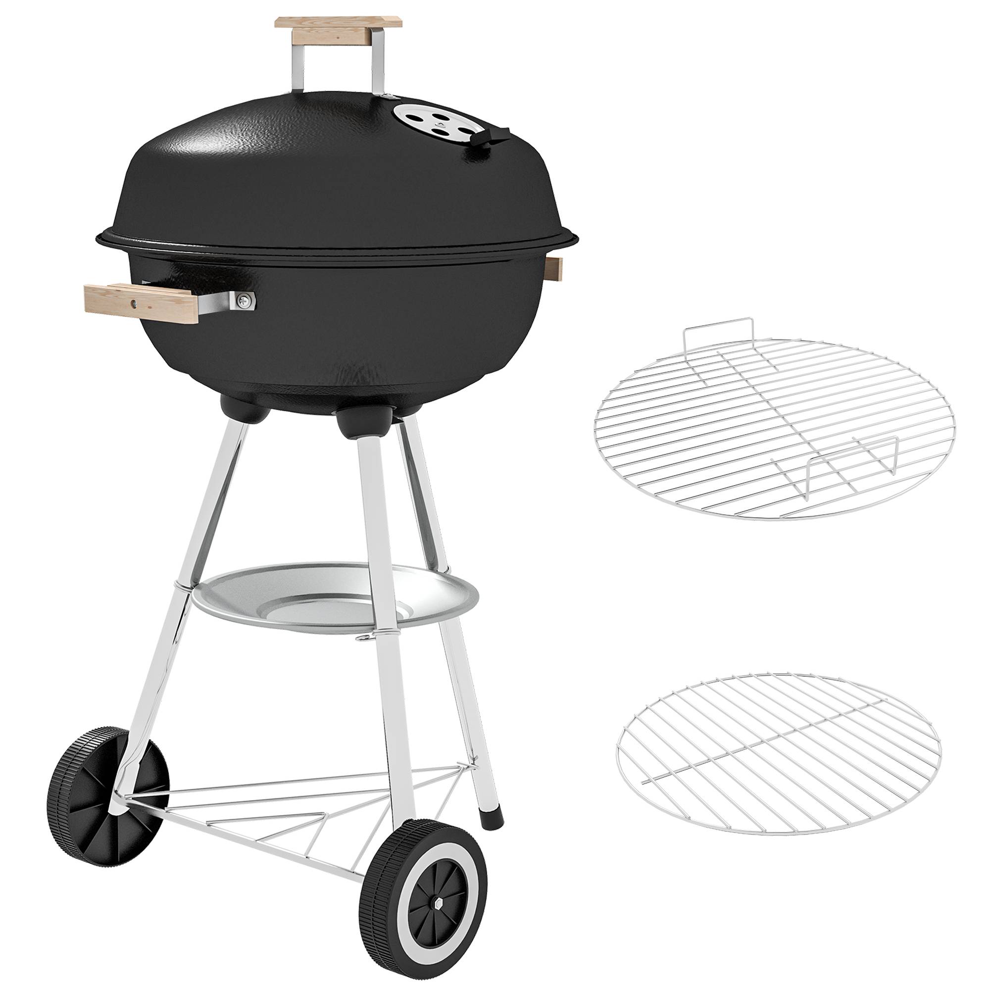 Barbecue à charbon BBQ rond avec couvercle roues et contrôle température portable barbecue grill noir