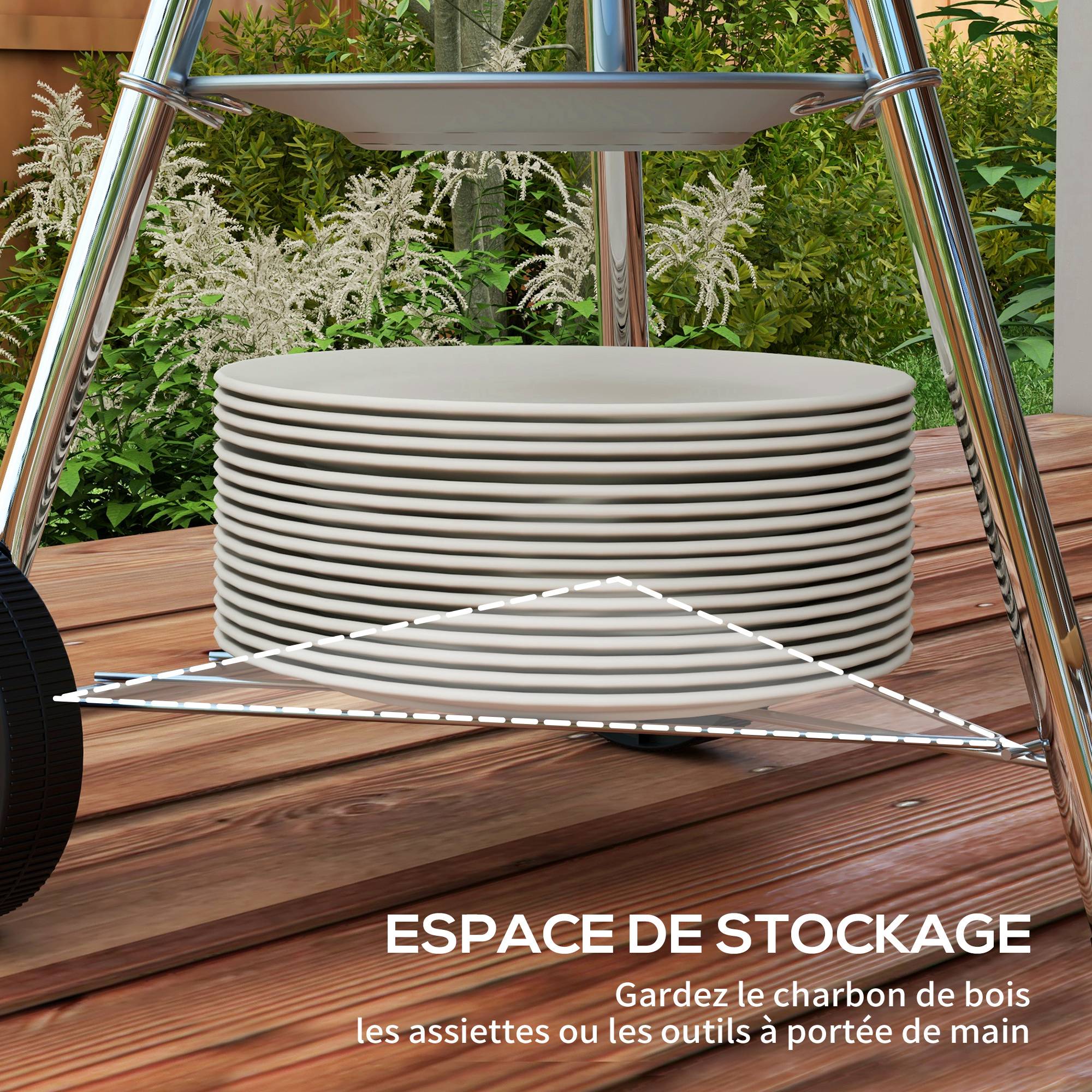 Barbecue à charbon BBQ rond avec couvercle roues et contrôle température portable barbecue grill noir - Image 10