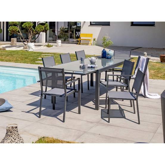 Dcb Garden - Chaise de jardin empilable en alu toile plastifiéee - Gris anthracite - TOLEDE - Image 5
