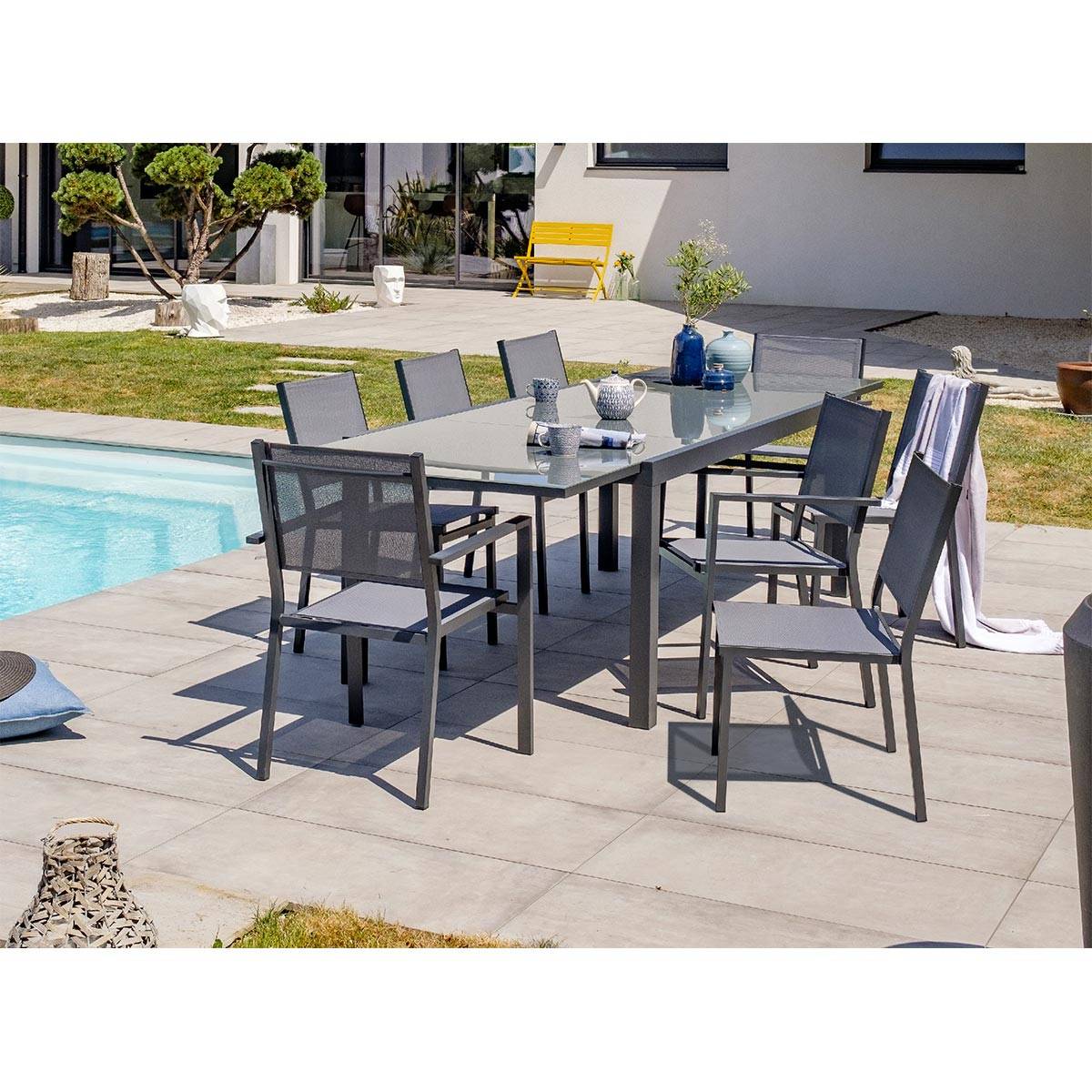 Dcb Garden - Chaise de jardin empilable en alu toile plastifiéee - Gris anthracite - TOLEDE - Image 5