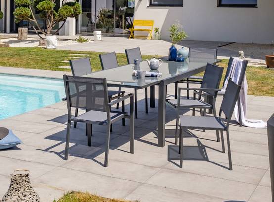 Dcb Garden - Chaise de jardin empilable en alu toile plastifiéee - Gris anthracite - TOLEDE - Image 4