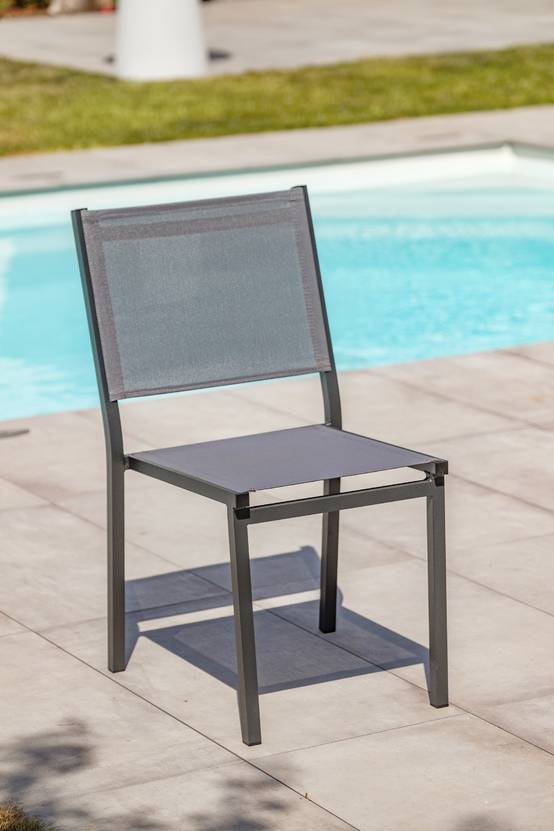 Dcb Garden - Chaise de jardin empilable en alu toile plastifiéee - Gris anthracite - TOLEDE - Image 1