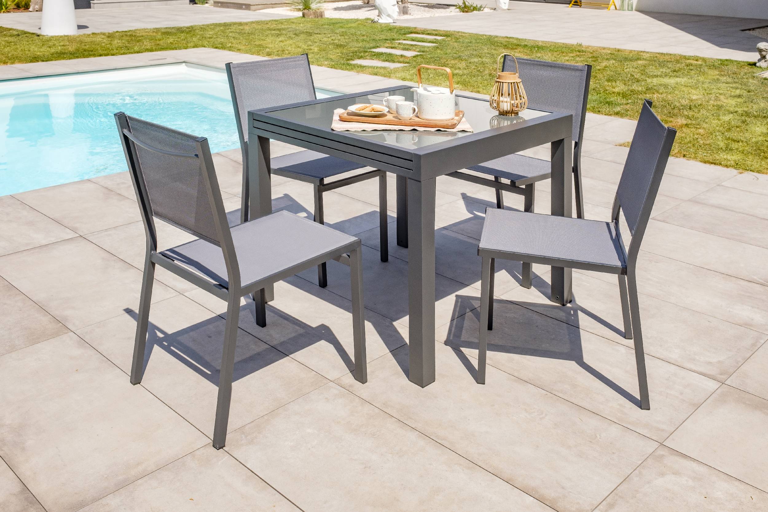 Dcb Garden - Chaise de jardin empilable en alu toile plastifiéee - Gris anthracite - TOLEDE - Image 3