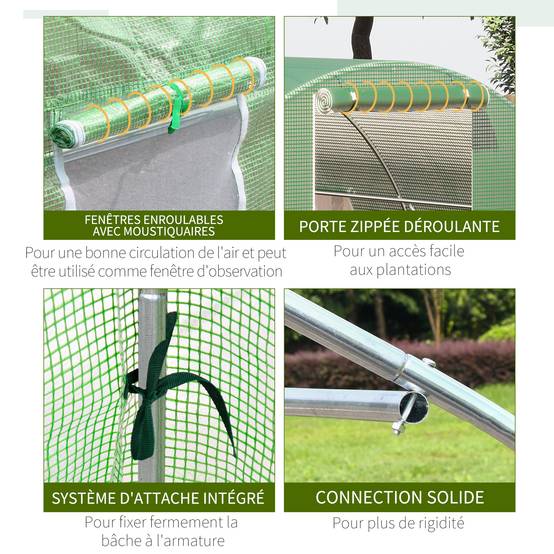 ComfortXL - Serre tunnel de jardin acier galvanisé culture fruits légumes porte zippée 600x300x200cm vert - ComfortXL Outdoor Living - Image 7