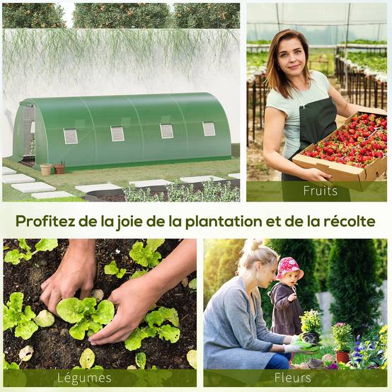 ComfortXL - Serre tunnel de jardin acier galvanisé culture fruits légumes porte zippée 600x300x200cm vert - ComfortXL Outdoor Living - Image 9