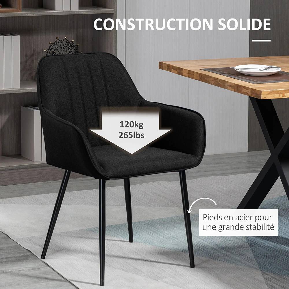KOMHTOM - Chaises de Salle à Manger Chaises de Visiteur Design scandinave - Lot de 2 chaises - Pieds effilés métal Noir - Image 3