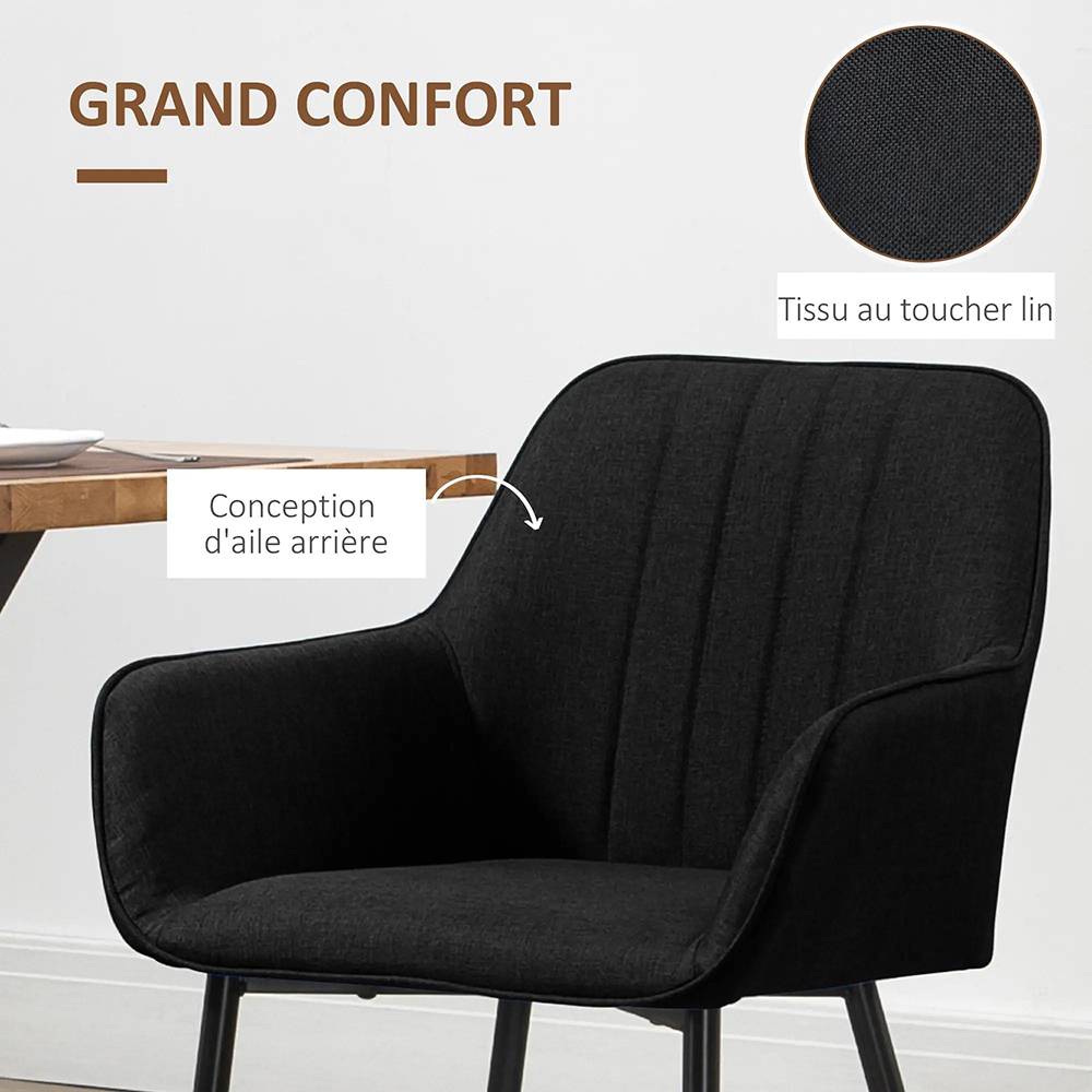 KOMHTOM - Chaises de Salle à Manger Chaises de Visiteur Design scandinave - Lot de 2 chaises - Pieds effilés métal Noir - Image 2