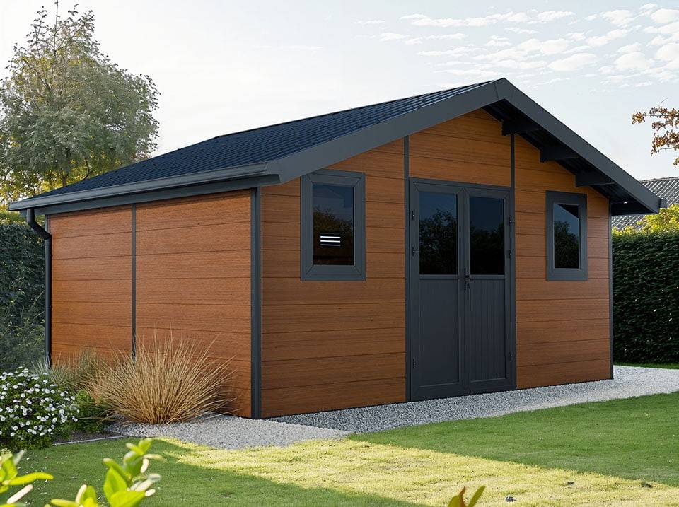 Direct Abris - Abri de Jardin Bois Composite 20m2 Brun ISORA - Extension - Cabane de Jardin - Local - Image 1