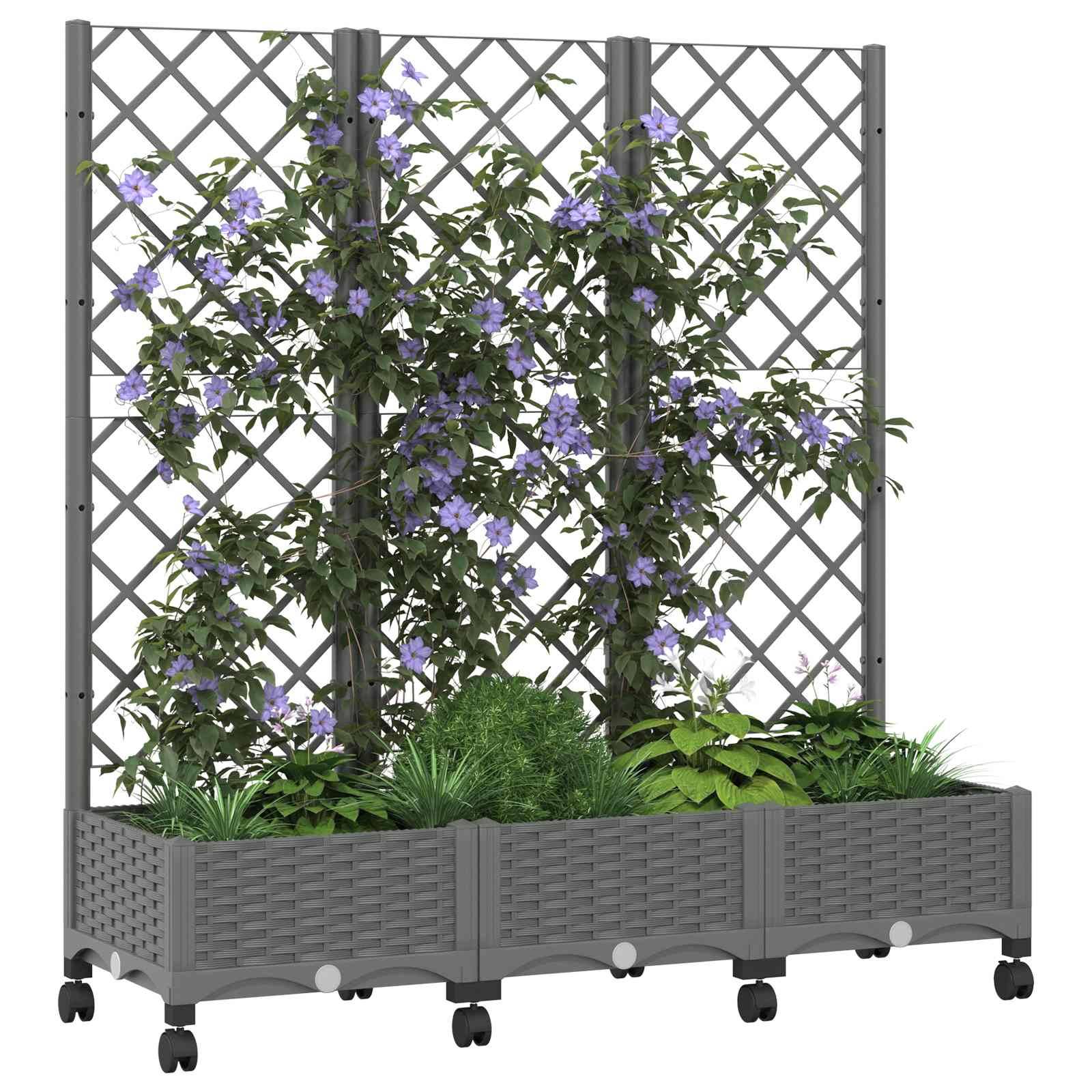 ComfortXL - Grand bac à fleurs avec treillis polypropylène balcon croissance verticale gris clair - ComfortXL Outdoor Living - Image 3