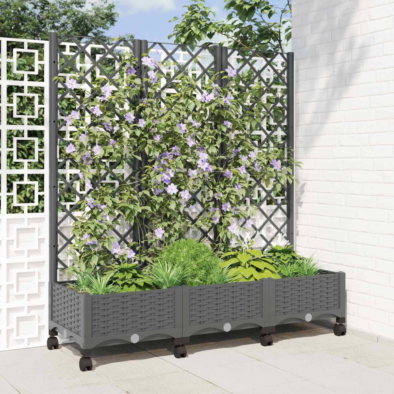 ComfortXL - Grand bac à fleurs avec treillis polypropylène balcon croissance verticale gris clair - ComfortXL Outdoor Living - Image 1