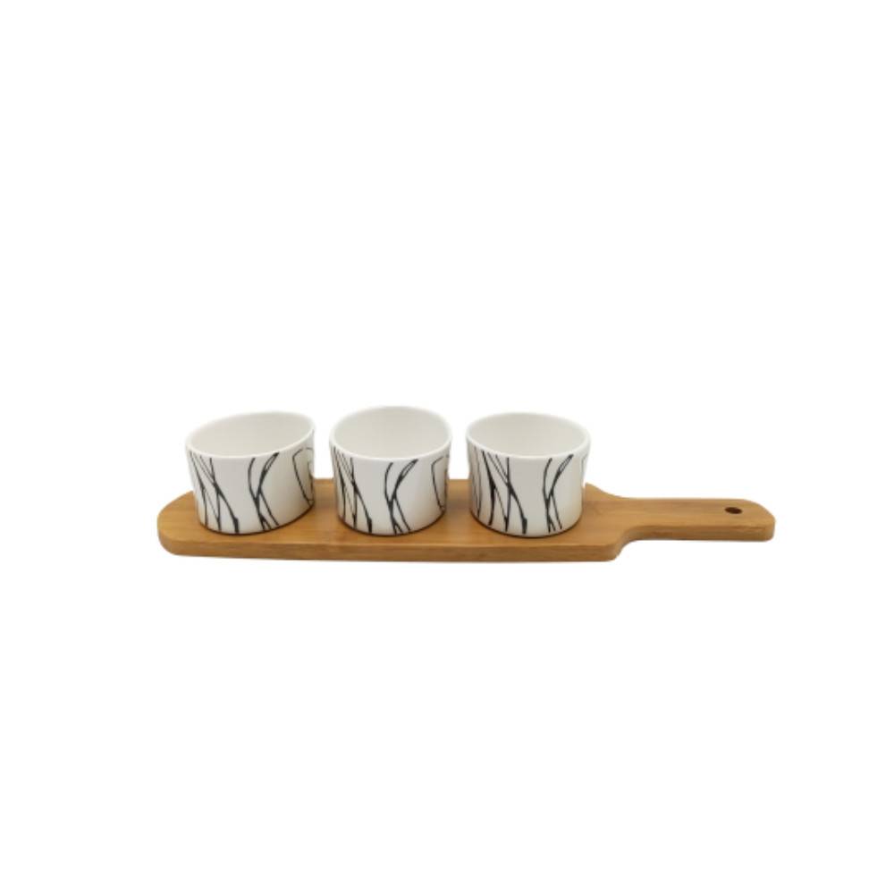 ~ Set apéritif tapas 3 verrines bambou céramique blanc et marron 33.5 x 10 cm Chemin de campagne - Imagen 1