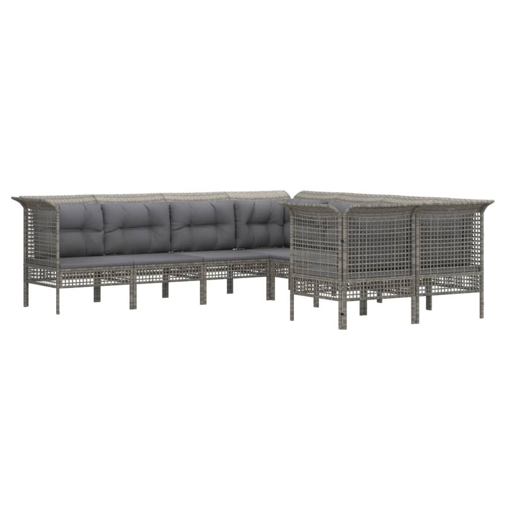 Helloshop26 - Salon de jardin meuble d'extérieur ensemble de mobilier 8 pièces avec coussins gris résine tressée - Imagen 1