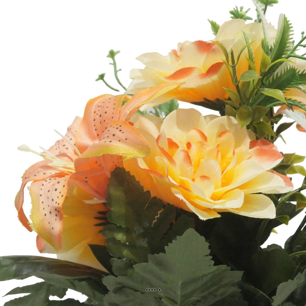 Artificielles - Pot pour les Tombes de Dahlias, mini fleurs et Lys artificiels pour la Toussaint Orange - couleur: Orange - Imagen 3