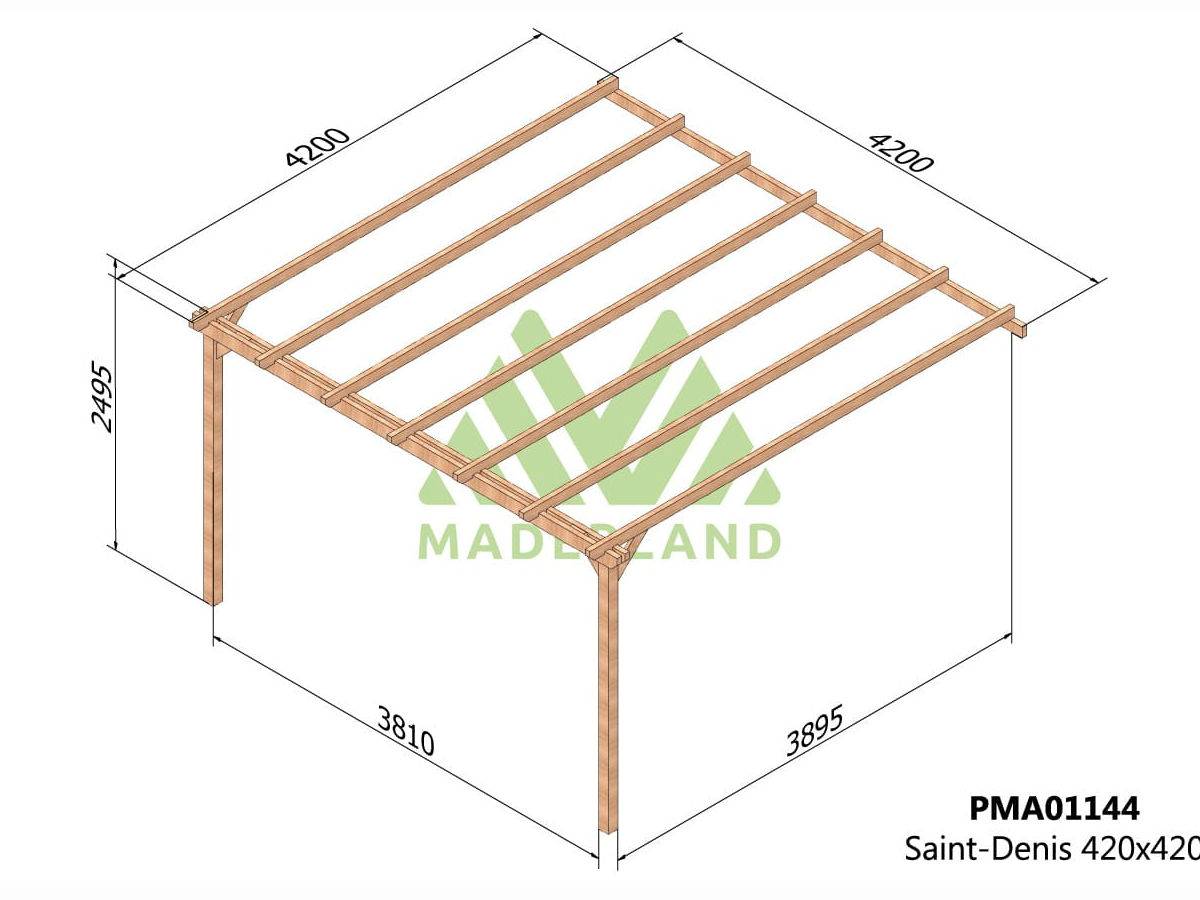 Pergola adossée en bois massif Saint-Denis 420 x 420 cm + 2 supports surélevés - Maderland - Image 2