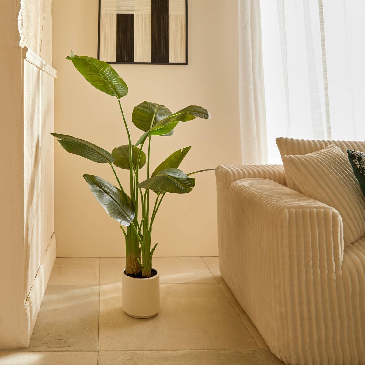 Atmosphera - Bananier Artificielle Lora H140 cm avec Pot Blanc - Atmosphera Créateur d'intérieur - Image 1