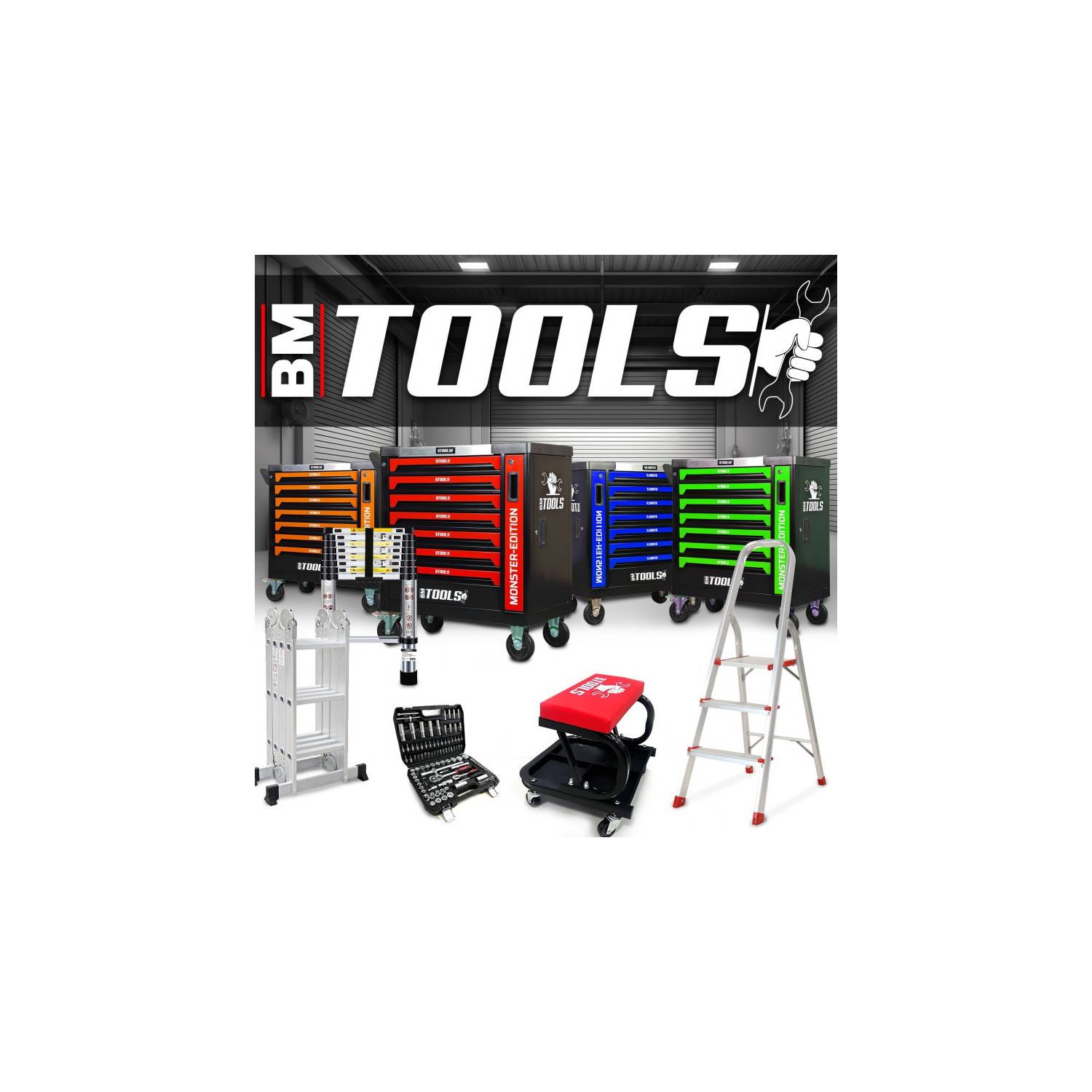 Escabeau avec main courante BM TOOLS BMT-ESC-5-MC-RENFORT, 5 marches - Échelle multi-usage Intérieur/Extérieur, avec renfort - Image 6