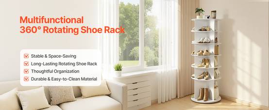 VEVOR Étagère présentoir à chaussures rotatif 360° 6 niveaux 24 paires blanc - Image 9