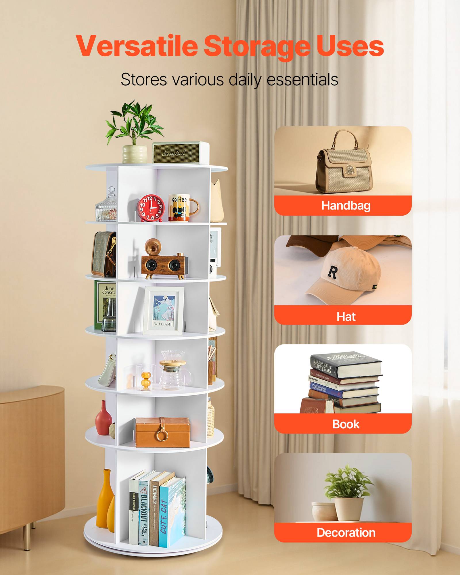 VEVOR Étagère présentoir à chaussures rotatif 360° 6 niveaux 24 paires blanc - Image 7