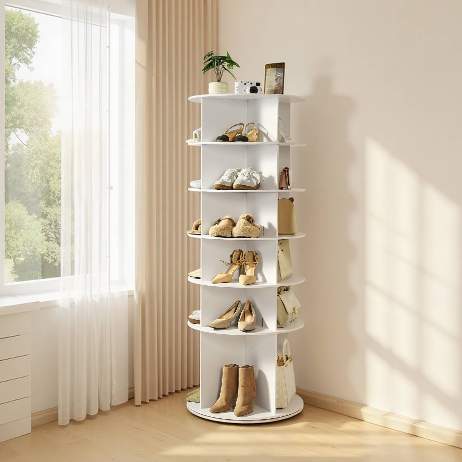VEVOR Étagère présentoir à chaussures rotatif 360° 6 niveaux 24 paires blanc - Image 8
