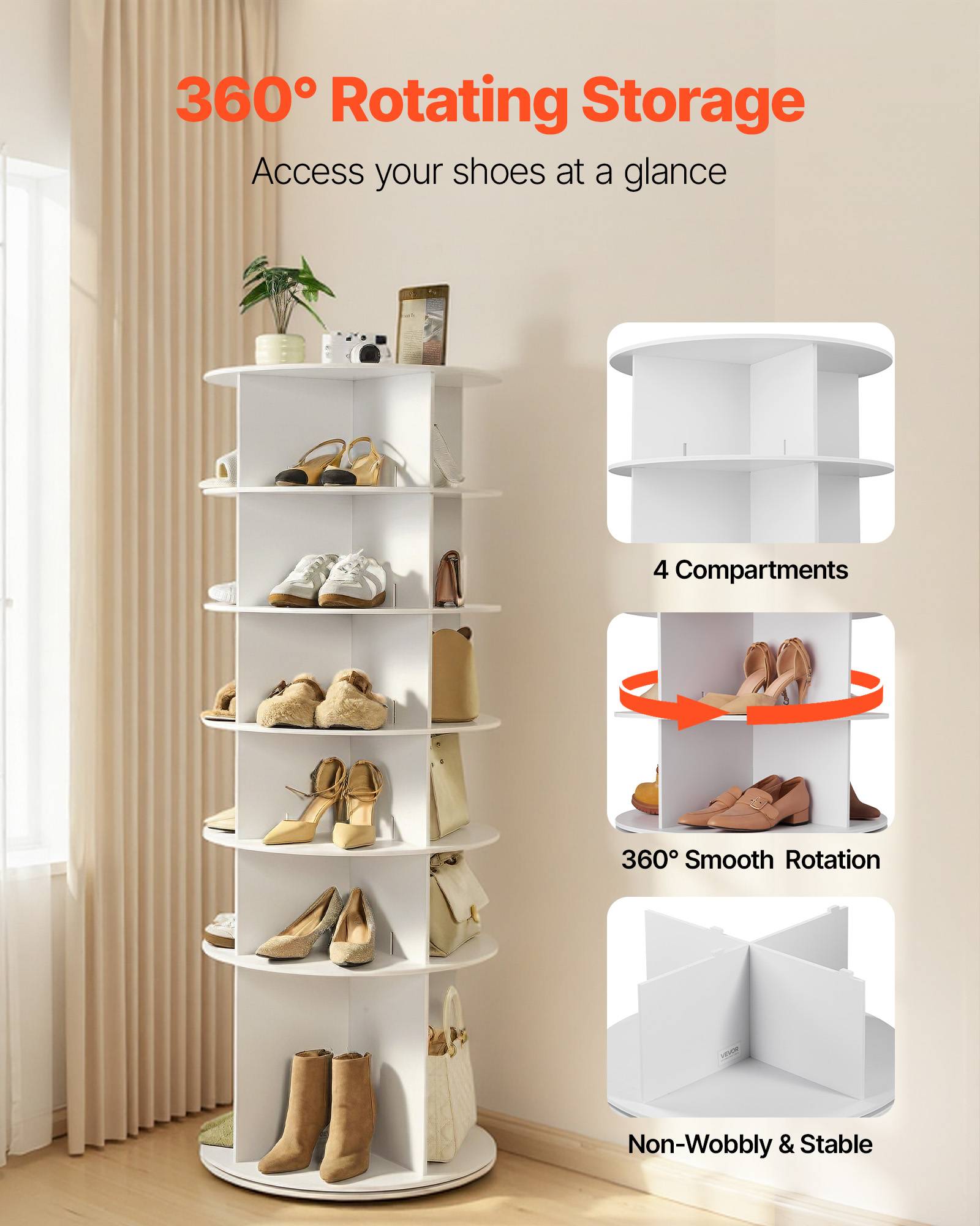 VEVOR Étagère présentoir à chaussures rotatif 360° 6 niveaux 24 paires blanc - Image 2