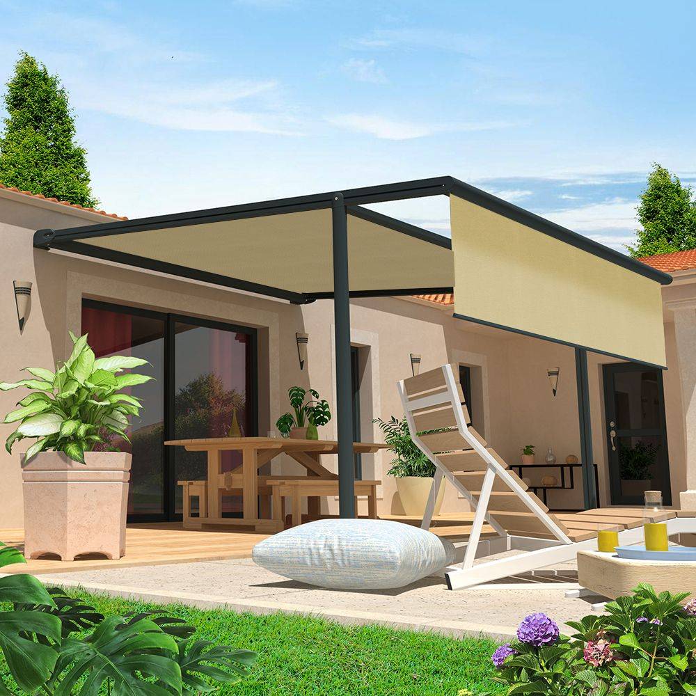 Intersun - Pergola Toile PYRITE 4,00x3,00 M Motorise Secours à Télécommande + Coffre LED + Lambrequin (Gris Anthracite - Ecru) - INTERSUN - Imagen 1