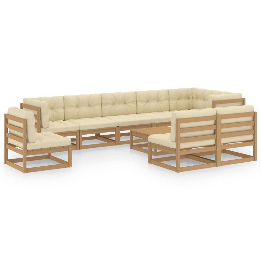 Helloshop26 - Salon de jardin meuble d'extérieur ensemble de mobilier 10 pièces avec coussins bois de pin massif - Imagen 2