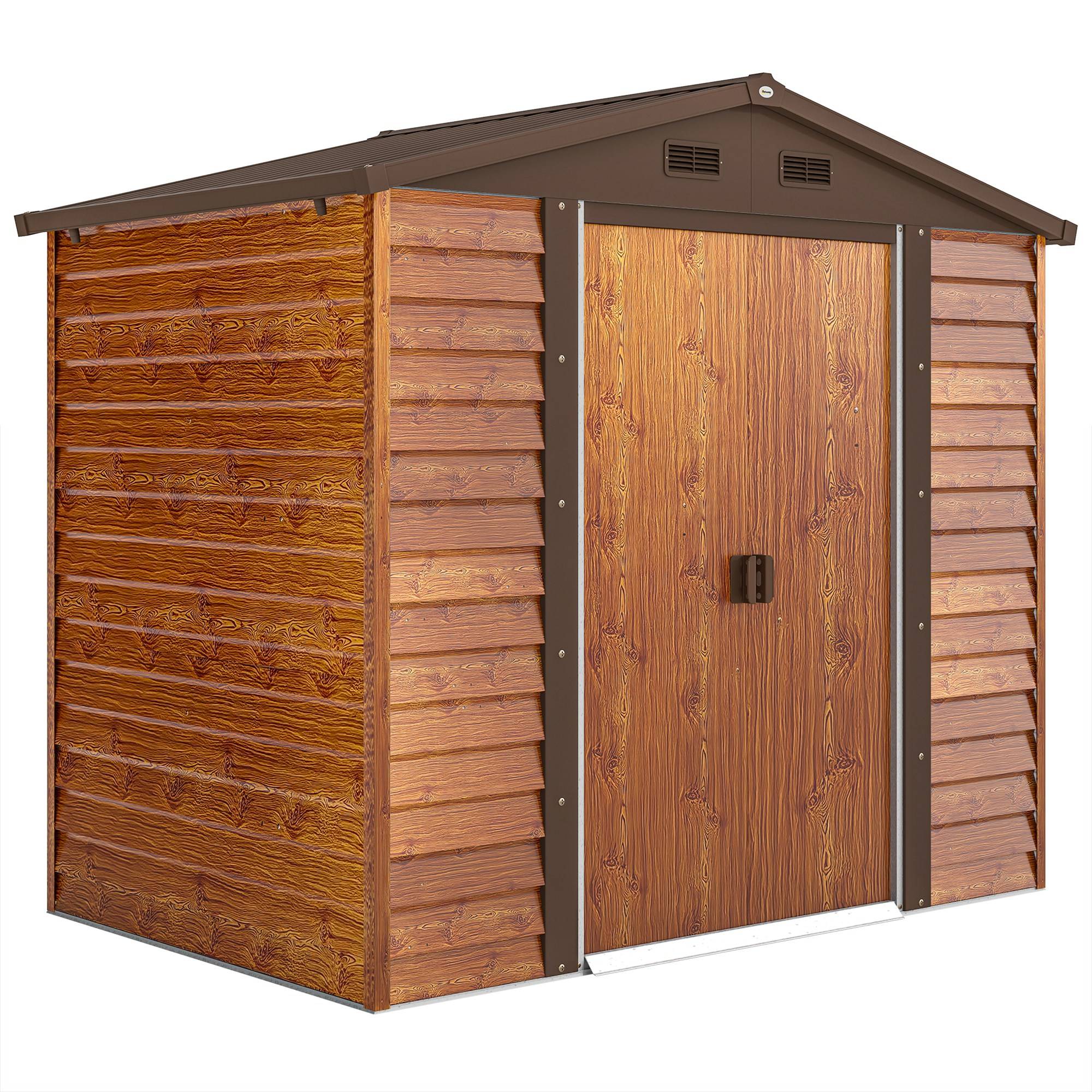 Abri de jardin acier aspect bois avec fenêtre 152x235,7x208,7 cm remise extérieure outils résistante marron