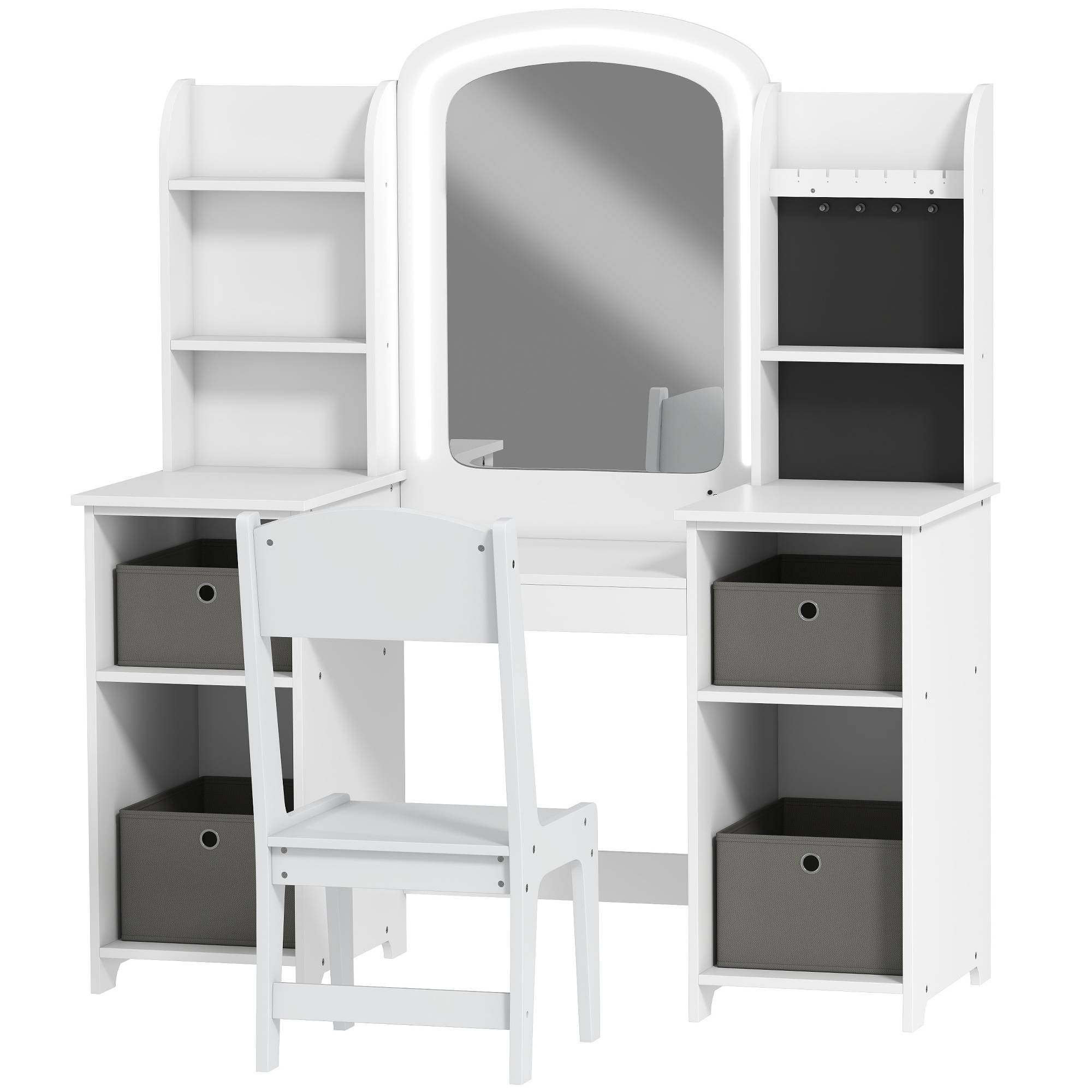 Sans Marque - Coiffeuse pour enfants avec tabouret et miroir LED, table de maquillage pour 3 à 8 ans, 104 x 40 x 112 cm, blanc - Image 2