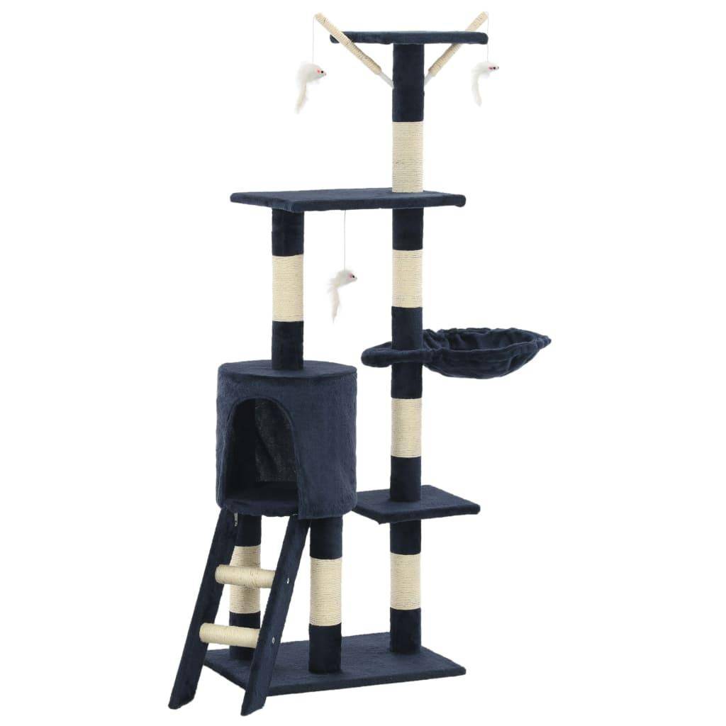 Helloshop26 - Arbre à chat griffoir grattoir niche jouet animaux peluché en sisal 138 cm bleu foncé - Imagen 2