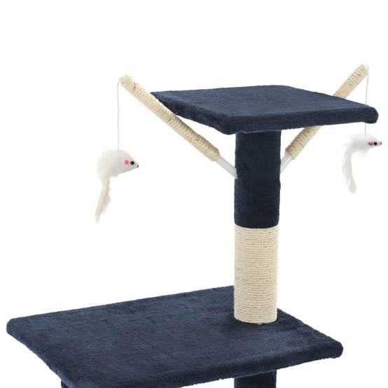 Helloshop26 - Arbre à chat griffoir grattoir niche jouet animaux peluché en sisal 138 cm bleu foncé - Image 6