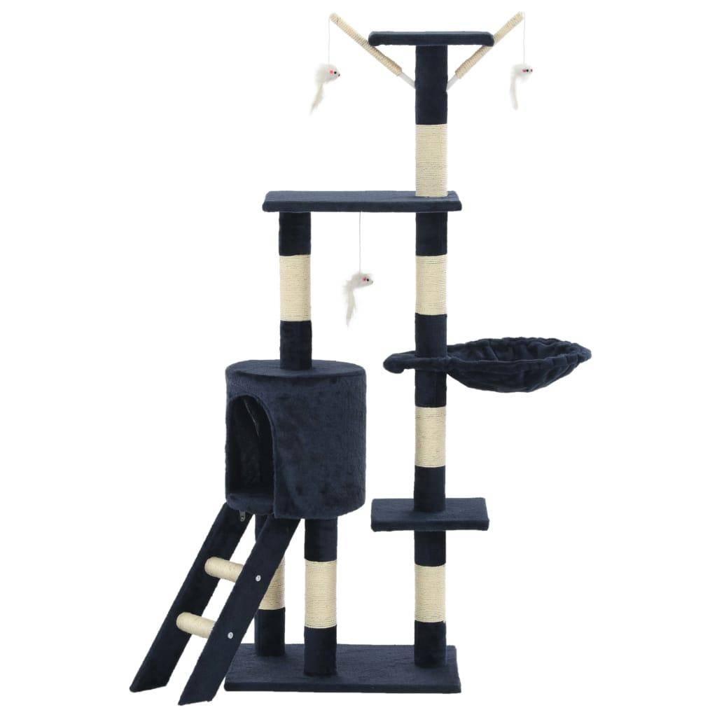 Helloshop26 - Arbre à chat griffoir grattoir niche jouet animaux peluché en sisal 138 cm bleu foncé - Image 3