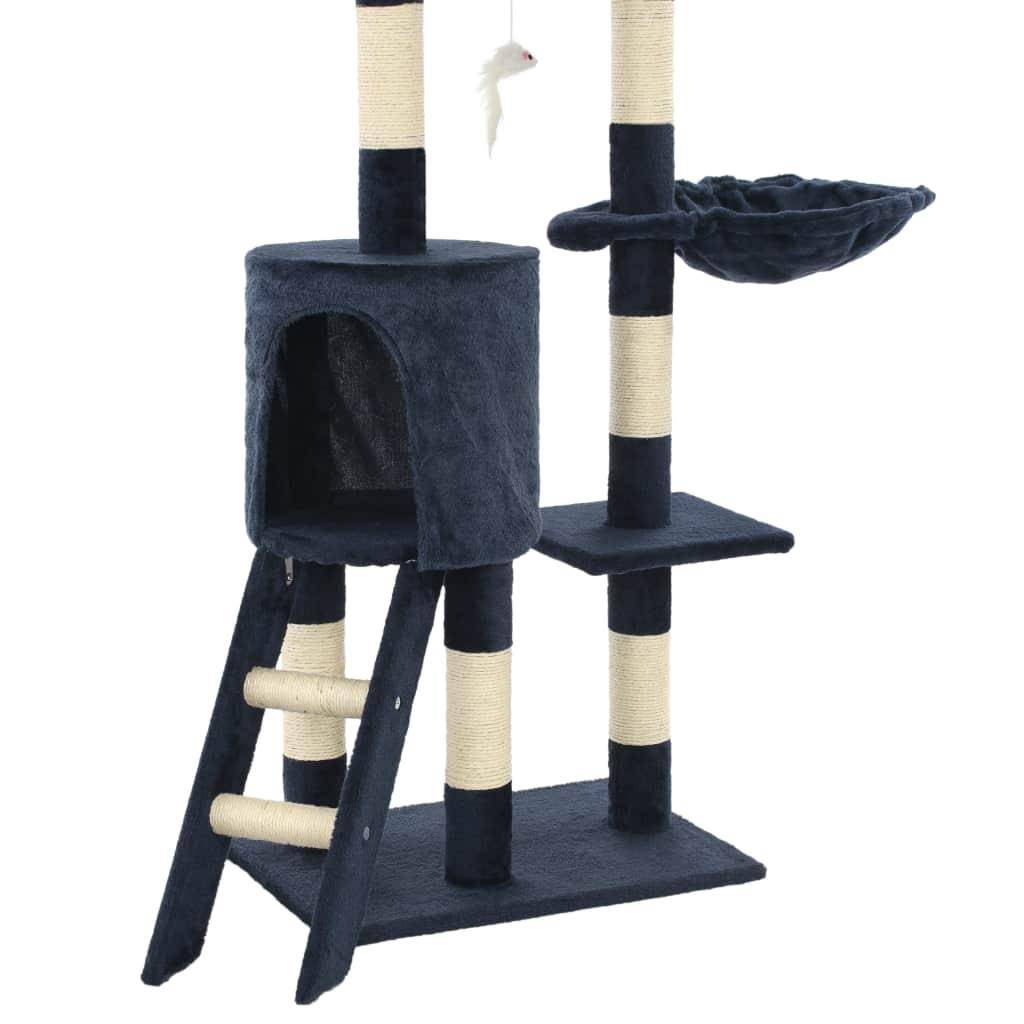 Helloshop26 - Arbre à chat griffoir grattoir niche jouet animaux peluché en sisal 138 cm bleu foncé - Imagen 8