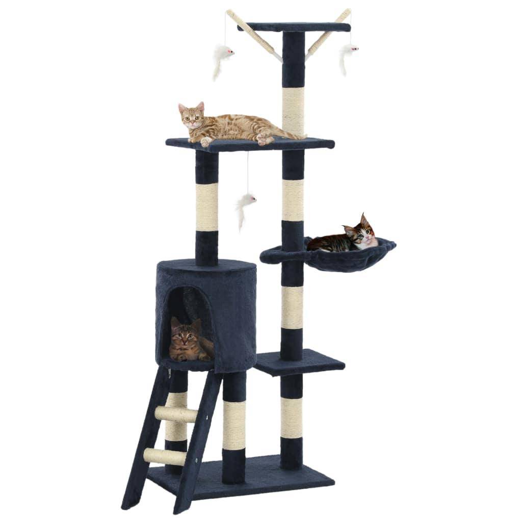 Helloshop26 - Arbre à chat griffoir grattoir niche jouet animaux peluché en sisal 138 cm bleu foncé - Imagen 1