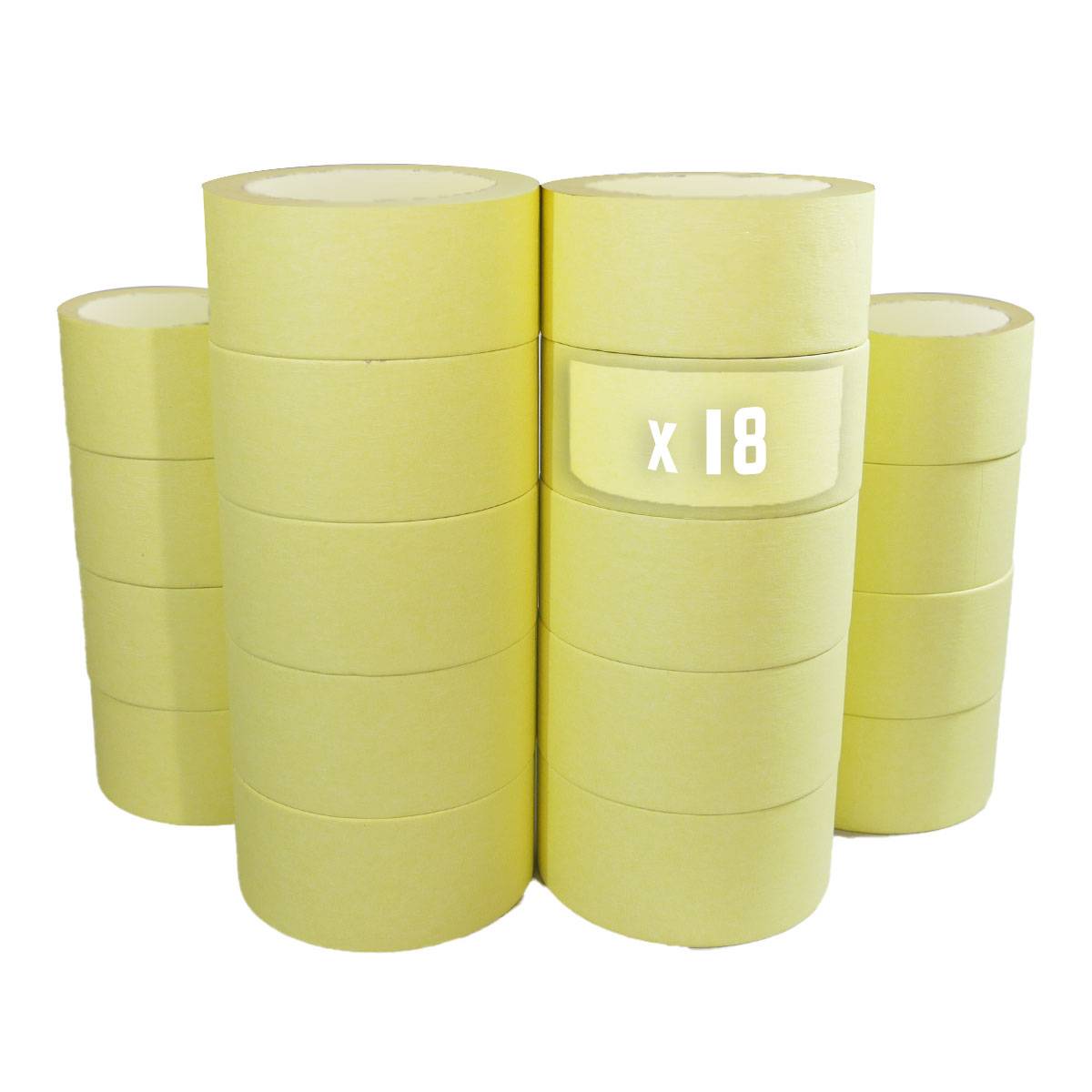 Lot de 18 Rubans de masquage 50 mm x 50 m jusqu'à 80° - Adhésif de masquage jaune pour la peinture TECPLAST - Image 1