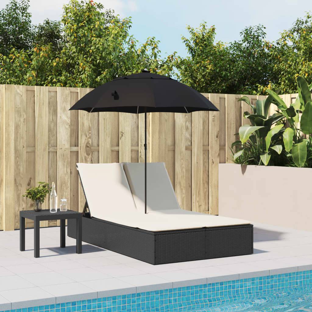 ComfortXL - Chaise Longue Double Résine Tressée avec Parasol Inclinable Noir – ComfortXL Outdoor Living - Image 3