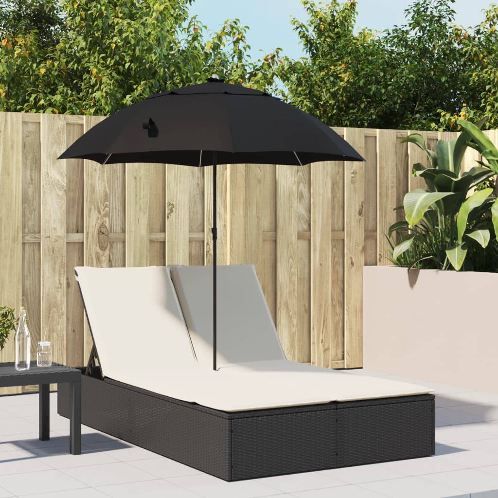 ComfortXL - Chaise Longue Double Résine Tressée avec Parasol Inclinable Noir – ComfortXL Outdoor Living - Image 1