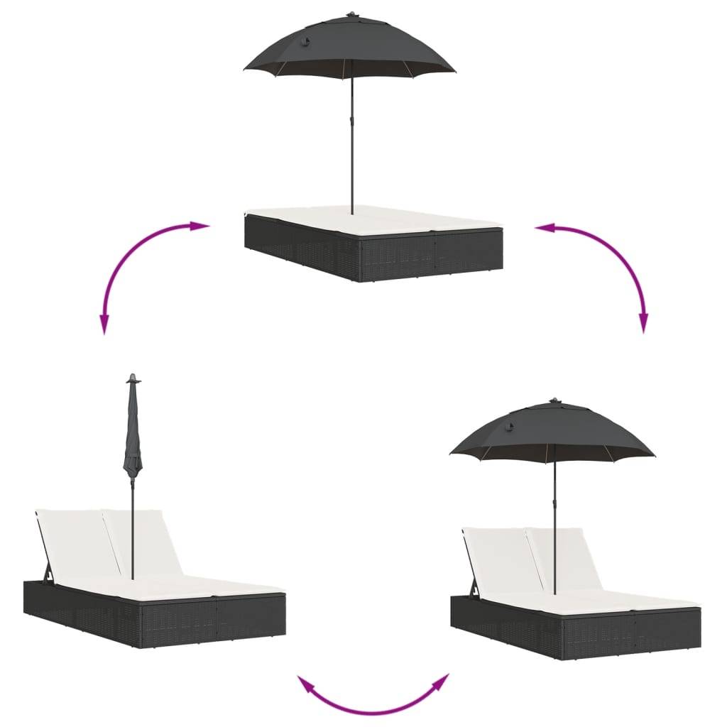 ComfortXL - Chaise Longue Double Résine Tressée avec Parasol Inclinable Noir – ComfortXL Outdoor Living - Image 7
