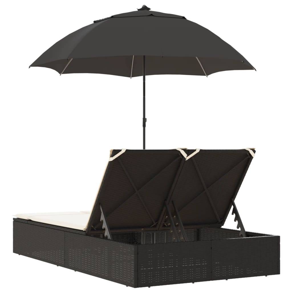 ComfortXL - Chaise Longue Double Résine Tressée avec Parasol Inclinable Noir – ComfortXL Outdoor Living - Image 6